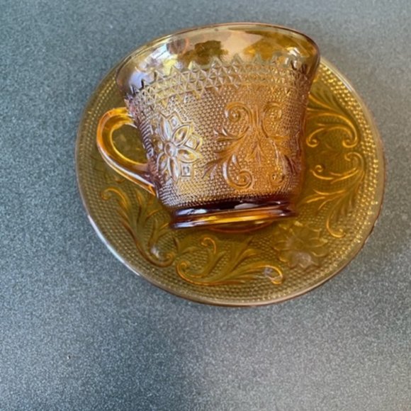 Amber Sandwich Glass Cup and Saucer - Picture 3 of 5